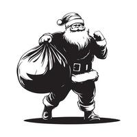 Silhouette Santa Claus Walking with Full Bag Stock image isolated on white background vector