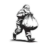Santa Claus Walking with Full Bag Stock image isolated on white background vector