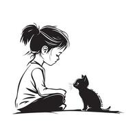 Baby Girl playing with a cat isolated on a white background vector