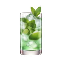 A green drink with lime and mint leaves png