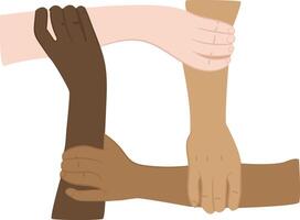 Unity and Diversity Four Hands Holding Together vector