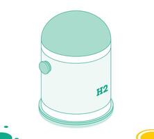 Isometric h2 hydrogen storage tank. Outline object isolated on white background. vector