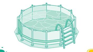 Isometric swimming pool in outline style. Empty home pool with ladder. Object isolated on white background. vector