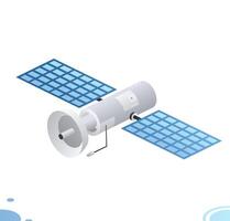 Isometric communication satellite with antenna isolated on white. Wireless technology. vector