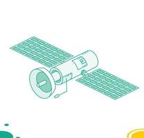 Isometric communication satellite with antenna isolated on white. Wireless technology. Outline style. vector