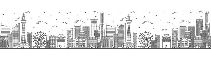 Seamless pattern with outline Yokohama Japan City Skyline with Modern Buildings Isolated on White. Yokohama Cityscape with Landmarks. vector