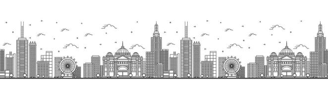 Seamless pattern with outline Melbourne Australia City Skyline with Modern and Historic Buildings Isolated on White. Melbourne Cityscape with Landmarks. vector