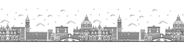 Seamless pattern with outline Venice Italy City Skyline with Historic Buildings Isolated on White. Venice Cityscape with Landmarks. vector