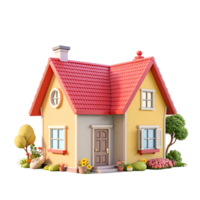 A small house with a red roof and a garden png