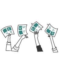 hands holding up papers with check marks votes vector