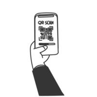 a hand holding a smartphone with a qr code on it vector