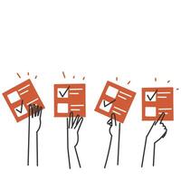 hands holding up a check list with a red check mark vote vector