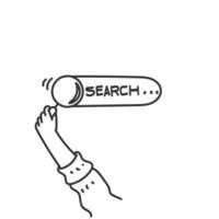 a hand holding a search button with the word search written on it vector
