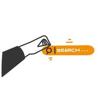 a hand holding a search button with the word search vector
