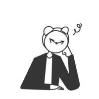 a black and white drawing of a man in a suit with alarm clock head vector