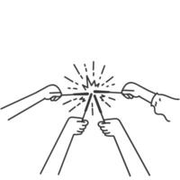 a drawing of four hands holding a sparkler vector