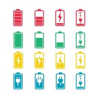 Battery icon set with different colors and shapes vector