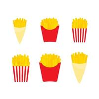 French fries in a basket, in a box and in a cone vector