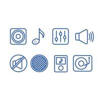 A set of icons that include a speaker, music player, and other items vector