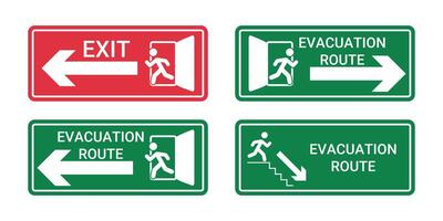 collection of exit icons and evacuation route icons vector