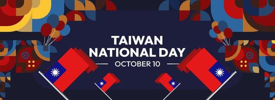 Taiwan National Day Poster Template. Horizontal banner design combining geometric elements and Taiwan flag, ideal for celebrations or large events. vector
