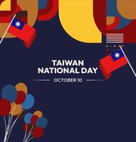 Taiwan National Day Invitation Card Template. Minimalist design with Taiwan flag, perfect for October 10th commemoration event invitation. vector
