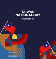 Taiwan October 10th Greeting Card Design. Greeting card with geometric design and Taiwan flag to celebrate independence. vector