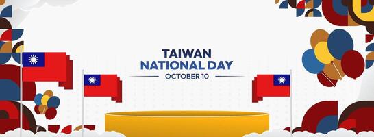 Taiwan National Day Banner with Geometric Touches. Horizontal design featuring Taiwan flag and geometric elements, perfect for large-scale events. vector