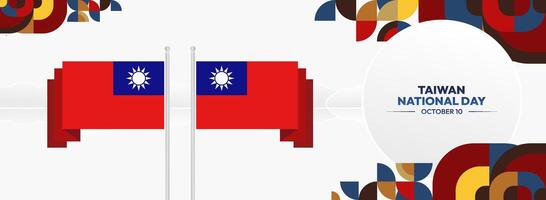 Independence Day Taiwan Banner with Flag. Modern design with geometric themes and a white background for Taiwan National Day or any national event. vector