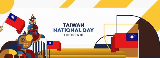 Taiwan Independence Day Banner with Geometric Elements. Elegant design for large events or festivals on Taiwan National Day. vector