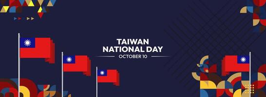 Modern Taiwan National Day Poster Design. Horizontal template featuring Taiwan flag and geometric patterns, perfect for promotional materials and events. vector