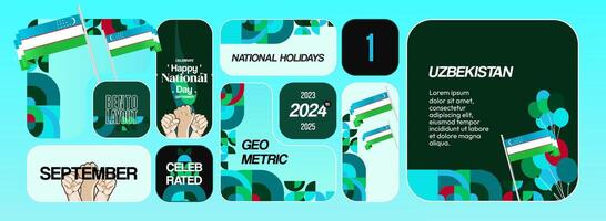 Minimal geometric layout for Uzbekistan day in Bento style vector