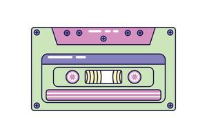 Vintage audio cassette on white background. Retro illustration with outline in 90s style. Isolated illustration. vector