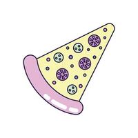 Triangular slice of pizza on white background. Retro illustration with outline in 90s style. Isolated illustration. vector