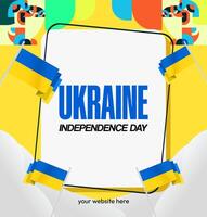 Square shape social template with cloud decoration and simple geometric to use as Ukrainian independence greeting card. vector