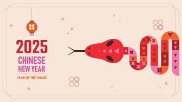 Happy Chinese New Year 2025, 2025 year of the snake. greeting card with the zodiac sign of the snake, lantern, Chinese patterns and design elements. Design for banner, cover, or flyer. vector