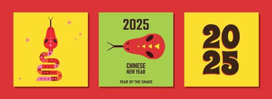 Chinese new year 2025 year of the Snake. abstract cards, banners. Red traditional Chinese designs. Lunar new year concept, linear abstract modern, geometric modern design vector