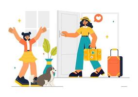 Happy Homecoming Illustration Featuring a Joyous Return in a Cartoon Background vector