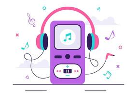 Audio Devices Illustration featuring MP3 Player, Headset, and Music App in Flat Style vector