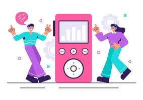 Flat Illustration of Music Devices with MP3 Player, Headset, and Sound App vector