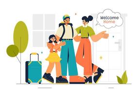 Heartwarming Reunion Illustration Depicting a Welcome Home Event in Flat Style vector