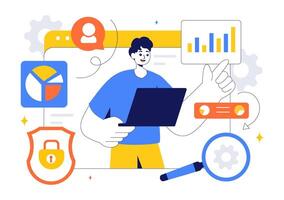 Cybersecurity Analysis Illustration Emphasizing Threat Detection and Data Safety vector