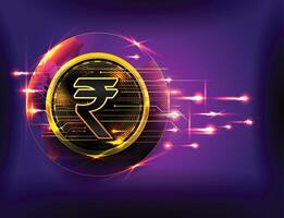 Digital rupee with gold light Dark Background vector