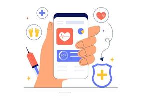 Illustration of Modern HealthTech Gadgets Used for Daily Health Tracking in a Flat Style vector