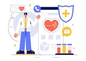 Health Technology Design Showcasing Smart Devices for Monitoring Health in a Flat Background vector