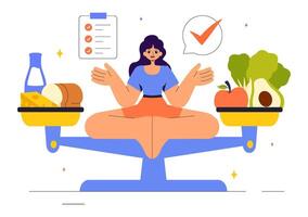 Fresh Food Illustration Highlighting a Balanced Diet and Nutritional Tips in a Flat Style Design vector