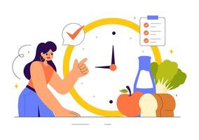 Flat Style Illustration of a Balanced Diet Featuring Fresh Fruits and Vegetables vector