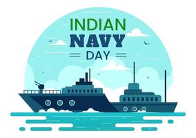 Flat Style Design of Indian Navy Day with Soldiers Saluting and Warships for Military Event vector