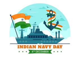 Indian Navy Day Design with Fighter Ships and Army Appreciation Scenes in a Flat Cartoon Style vector