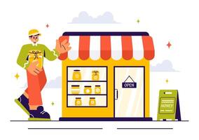 Honeybee Farm Illustration Showing Natural Products and Honeycombs in a Flat Style vector